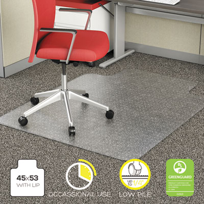 Occasional Use Studded Chair Mat for Flat Pile Carpet, 45 x 53, Wide Lipped, Clear